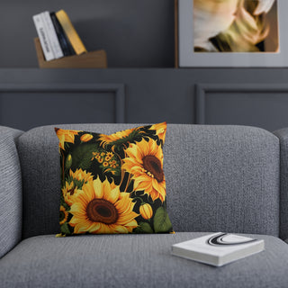 Sunny Boho: Premium Square Cushion/Pillow with Sunflower Design for a Modern Home