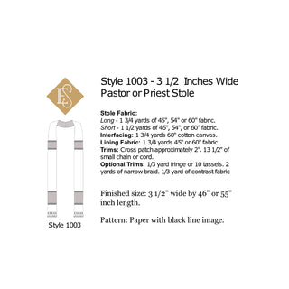 3.5" Wide Pastors & Priests Stole Pattern | Clergy Stole Sewing Pattern Style 1003