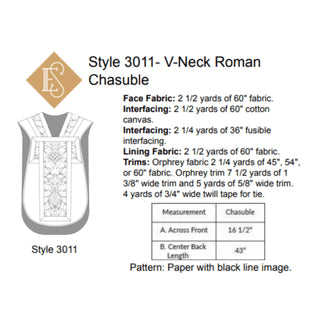 3011 V-Neck Trim Roman Chasuble Sewing Pattern | Latin Mass Chasuble