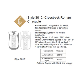 3012 Cross Back Roman Latin Mass Chasuble Sewing Pattern