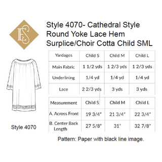 Cathedral Round Yoke Surplice/Choir Cottas | Style 4070, 4071, 4072 & 4073 Sewing Pattern