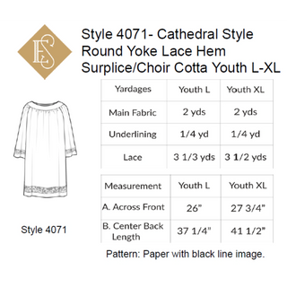 Cathedral Round Yoke Surplice/Choir Cottas | Style 4070, 4071, 4072 & 4073 Sewing Pattern