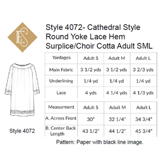 Cathedral Round Yoke Surplice/Choir Cottas | Style 4070, 4071, 4072 & 4073 Sewing Pattern