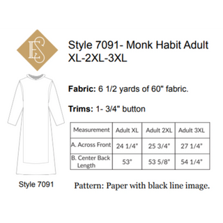 Monk Habit Sewing Pattern | Style 7090 & 7091 Sewing Patterns Adult Full Sizes