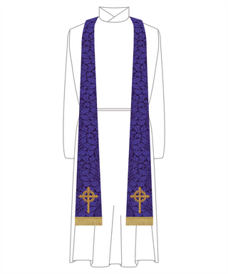 Violet Lent Crown Thorns Cross Tapered Stole | Lent Priest Stole