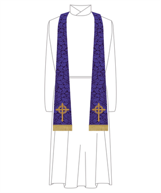 Violet Lent Crown Thorns Cross Tapered Stole | Lent Priest Stole