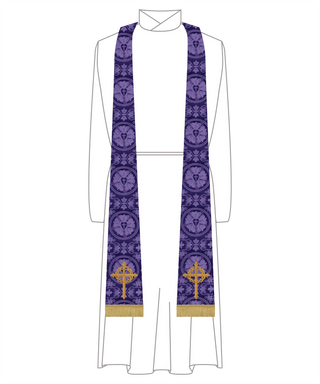 Violet Lent Crown Thorns Cross Tapered Stole | Lent Priest Stole