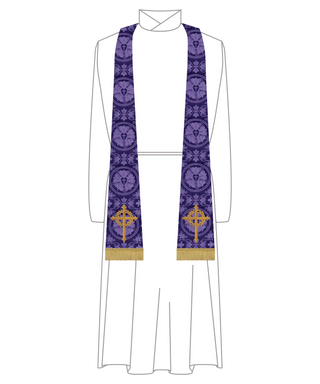 Violet Lent Crown Thorns Cross Tapered Stole | Lent Priest Stole