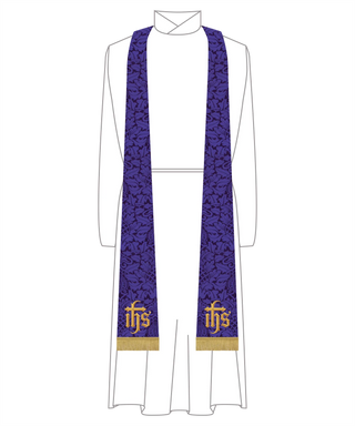 Violet Lent IHS Tapered Stole | Lent Priest Stole Ecclesiastical Sewing