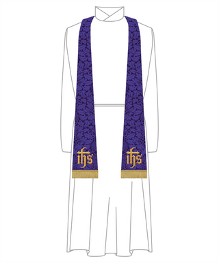 Violet Lent IHS Tapered Stole | Lent Priest Stole Ecclesiastical Sewing