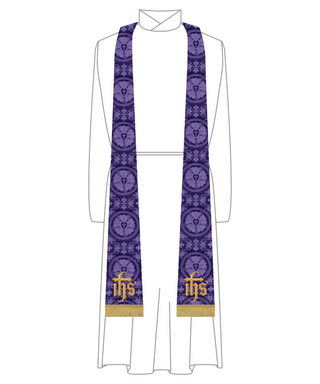 Violet Lent IHS Tapered Stole | Lent Priest Stole Ecclesiastical Sewing