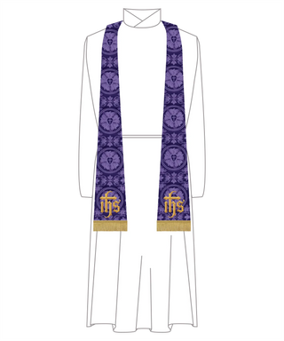 Violet Lent IHS Tapered Stole | Lent Priest Stole Ecclesiastical Sewing