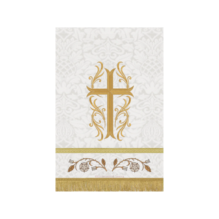 Latin Flourish Cross White Pulpit Fall |White and Gold Pulpit Hanging