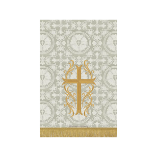 Latin Flourish Cross White Pulpit Fall |White and Gold Pulpit Hanging