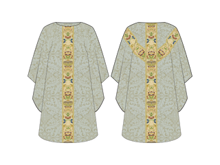 Ivory and Tapestry Column Front Y Back Chasuble | Festival Priest Chasuble Ivory and Tapestry