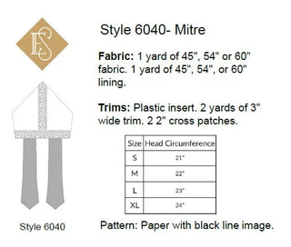 Style 6040 Bishop Mitre Sewing Pattern