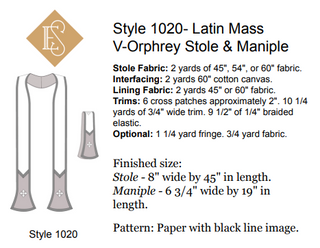 Priest Latin Mass V-Orphrey Stole Maniple Pattern | Modello di stola del clero stile 1020