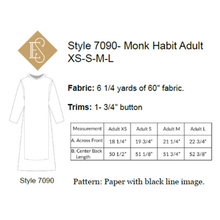 Monk Habit Sewing Pattern | Style 7090 & 7091 Sewing Patterns Adult Full Sizes