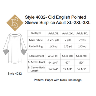 Old English Style 4031 & 4032 Round Yoke Surplice Pointed Sleeves | Church Sewing Pattern