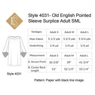 Old English Style 4031 & 4032 Round Yoke Surplice Pointed Sleeves | Church Sewing Pattern