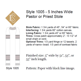 5" Wide Clergy Stole Pattern | Pastors & Priest Stole Sewing Pattern Style 1005