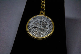 Saint Benedict Silver and Gold Car Key Pendant