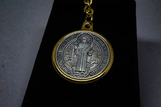 Saint Benedict Silver and Gold Car Key Pendant