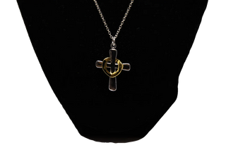 Silver Cross with Floating Gold Heart Pendant (925 Silver)