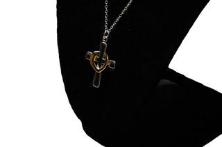 Silver Cross with Floating Gold Heart Pendant (925 Silver)