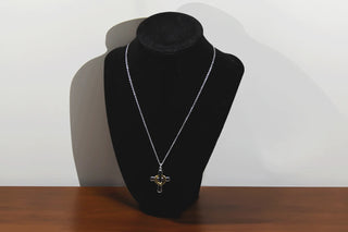 Silver Cross with Floating Gold Heart Pendant (925 Silver)