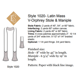 Priest Latin Mass V-Orphrey Stole Maniple Pattern | Stole Sewing Pattern Style 1020