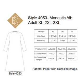 Monastic Alb Sewing Pattern Style 4052 and 4053 | Alb Vestment Sewing Pattern Adult Sizes