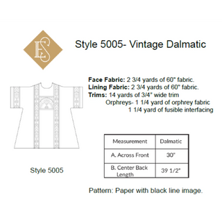 Style 5005 Vintage Dalmatic Pattern | Church Vestment Sewing Patterns