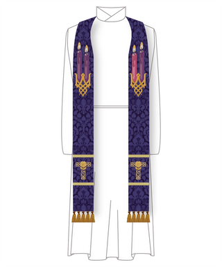 Advent Tau Cross Candles Stole | Blue or Violet Advent Priest Stole