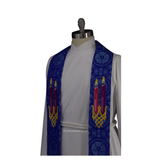 Advent Tau Cross Candles Stole | Blue or Violet Advent Priest Stole