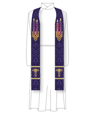 Advent Tau Cross Candles Stole | Blue or Violet Advent Priest Stole