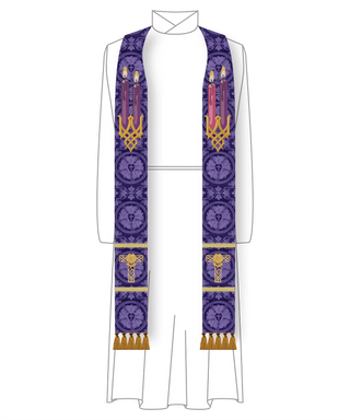 Advent Tau Cross Candles Stole | Blue or Violet Advent Priest Stole