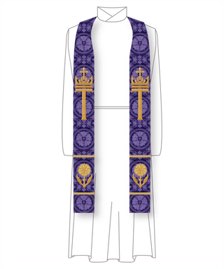 Advent Tau Cross Crown Messianic Rose Stole | Blue Violet Priest Stole