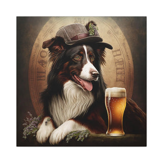 Art Nouveau Style Border Collie with Beer Canvas Print - Dog Lover Gift, Home Decor