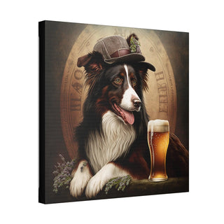 Art Nouveau Style Border Collie with Beer Canvas Print - Dog Lover Gift, Home Decor