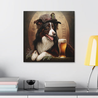 Art Nouveau Style Border Collie with Beer Canvas Print - Dog Lover Gift, Home Decor