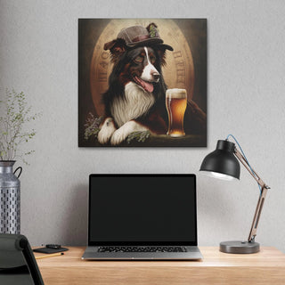 Art Nouveau Style Border Collie with Beer Canvas Print - Dog Lover Gift, Home Decor