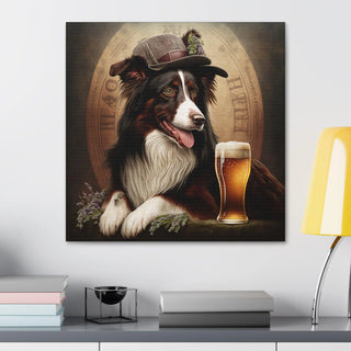 Art Nouveau Style Border Collie with Beer Canvas Print - Dog Lover Gift, Home Decor