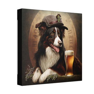 Art Nouveau Style Border Collie with Beer Canvas Print - Dog Lover Gift, Home Decor