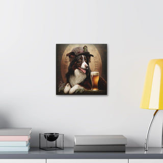 Art Nouveau Style Border Collie with Beer Canvas Print - Dog Lover Gift, Home Decor