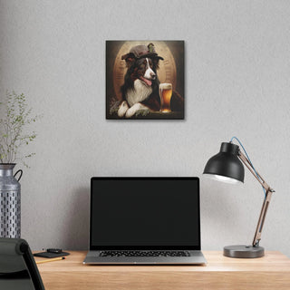 Art Nouveau Style Border Collie with Beer Canvas Print - Dog Lover Gift, Home Decor