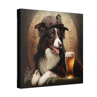 Art Nouveau Style Border Collie with Beer Canvas Print - Dog Lover Gift, Home Decor