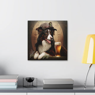 Art Nouveau Style Border Collie with Beer Canvas Print - Dog Lover Gift, Home Decor