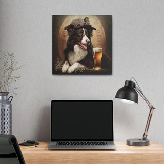 Art Nouveau Style Border Collie with Beer Canvas Print - Dog Lover Gift, Home Decor