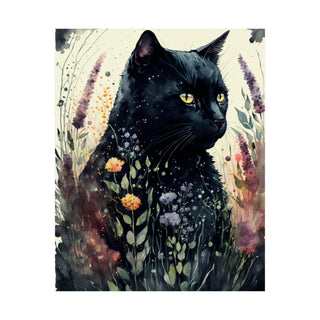 Black Cat in a Field Watercolor Print - Ideal for Cat Lovers, Cat Moms, and Housewarming Gifts